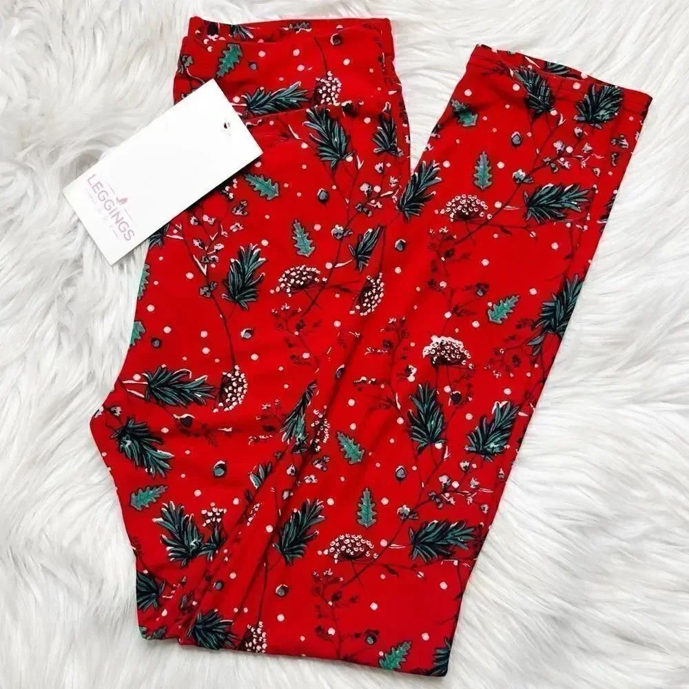 Leggings Park Buttery Soft Christmas Leggings Red & Green Size Large